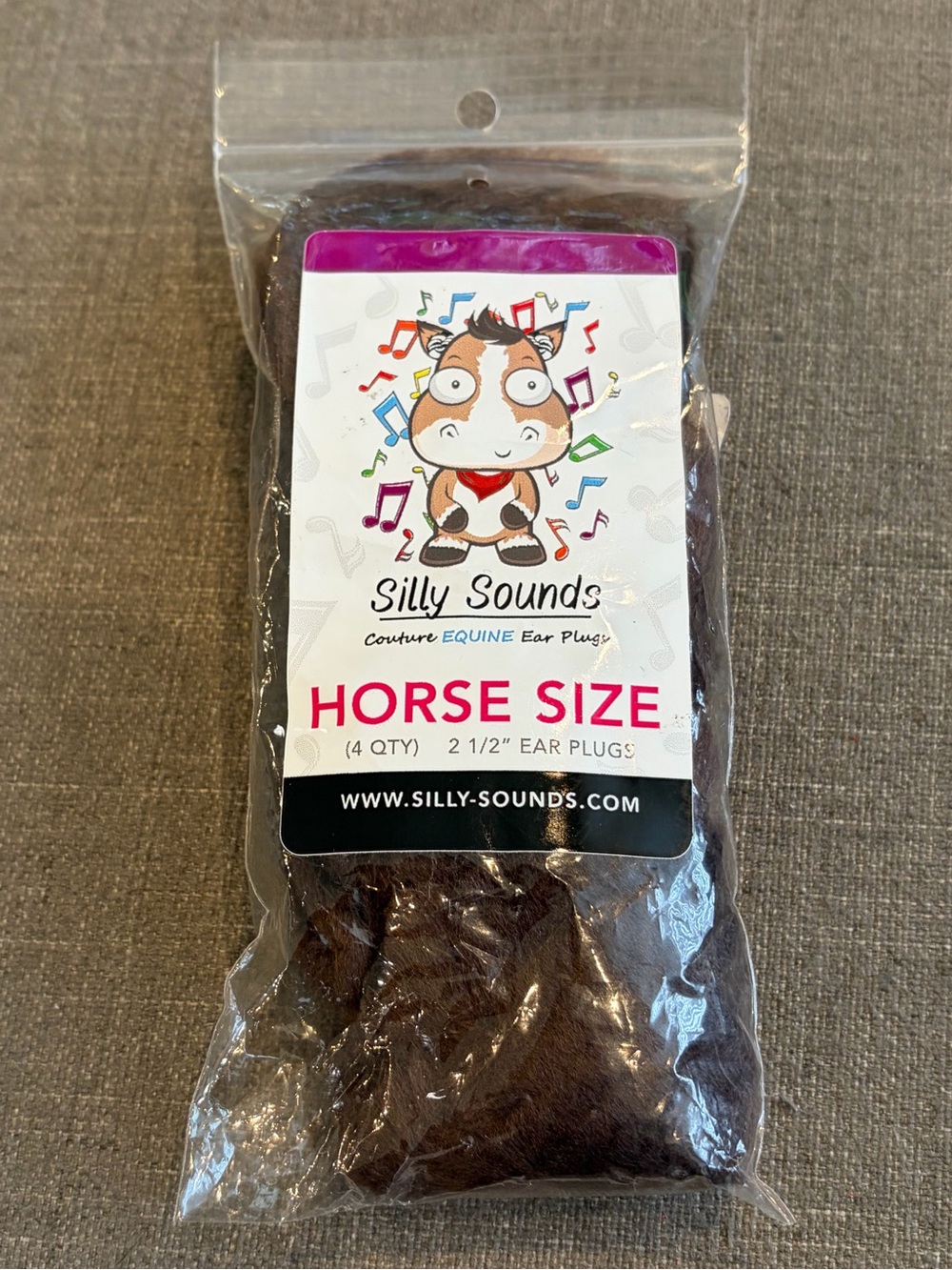 Silly Sounds Horse Ear Plugs Brown 4 Pack 2.5 Inch Equine